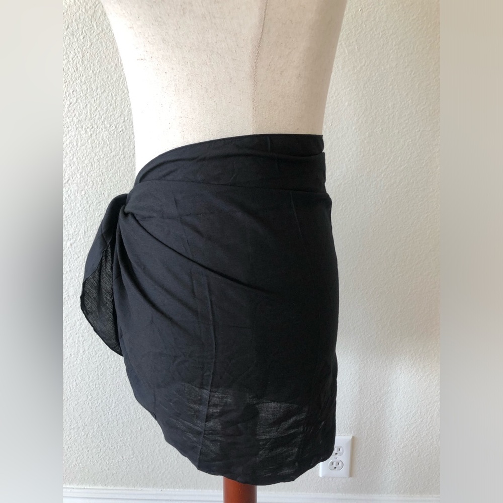 SHU-SHI - NWT SARONG PAREO SHORT BATHING SUIT COVER UP/WRAP + BLACK/S - Picture 9 of 12